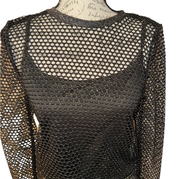 Steve Madden Black/Slate Metallic Mesh Top – Size Large – NWT - Picture 3 of 8